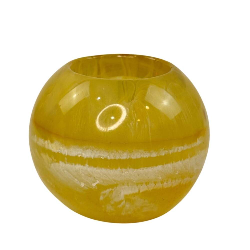 VTG Yellow White Swirl Tealight Candle Holder Lucite Round Home Decorative
